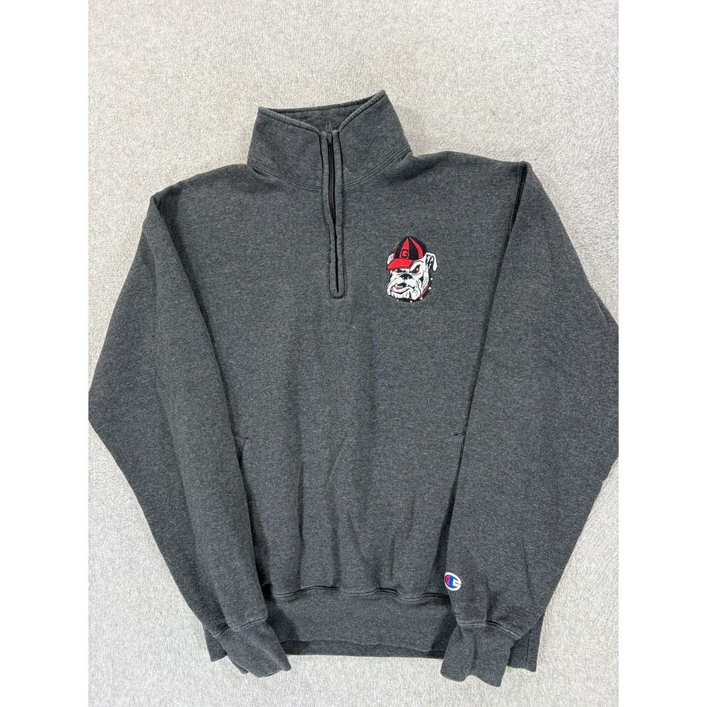 Georgia Bulldogs Stitched Logo 1/4 Campus Sweatshirt (Men's Medium) Gray